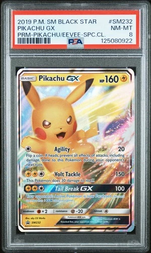 2019 POKEMON SM BLACK STAR PROMO #SM232 PIKACHU GX PSA 8