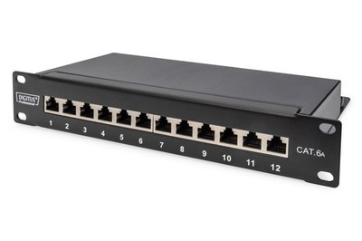 Digitus Cat6A Patch Panel 12-Port 1HE 10 Gigabit Ethernet RJ45 geschirmt Metall 