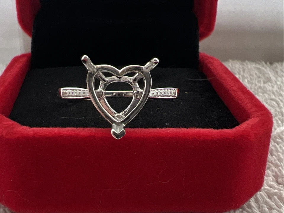 Si Diamond Jewelr 10k White Gold Ring 10x10mm Heart Cut Pave  Semi-mount Size 9 - Image 4 of 4