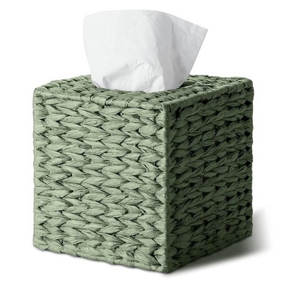 Sage Green Tissue Box Cover Square Natural Paper Rope Hand Woven Tissue Box H...