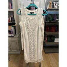 Banana Republic cold shoulder cable knit sweater dress Womens Small Ivory Cozy