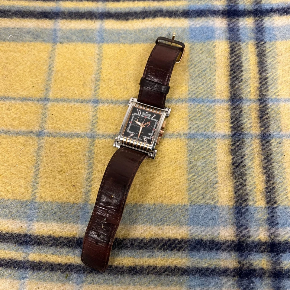 Lotus Chronograph Travel Time 994203 Depose Square Mens Watch Needs Battery - image 2 of 4