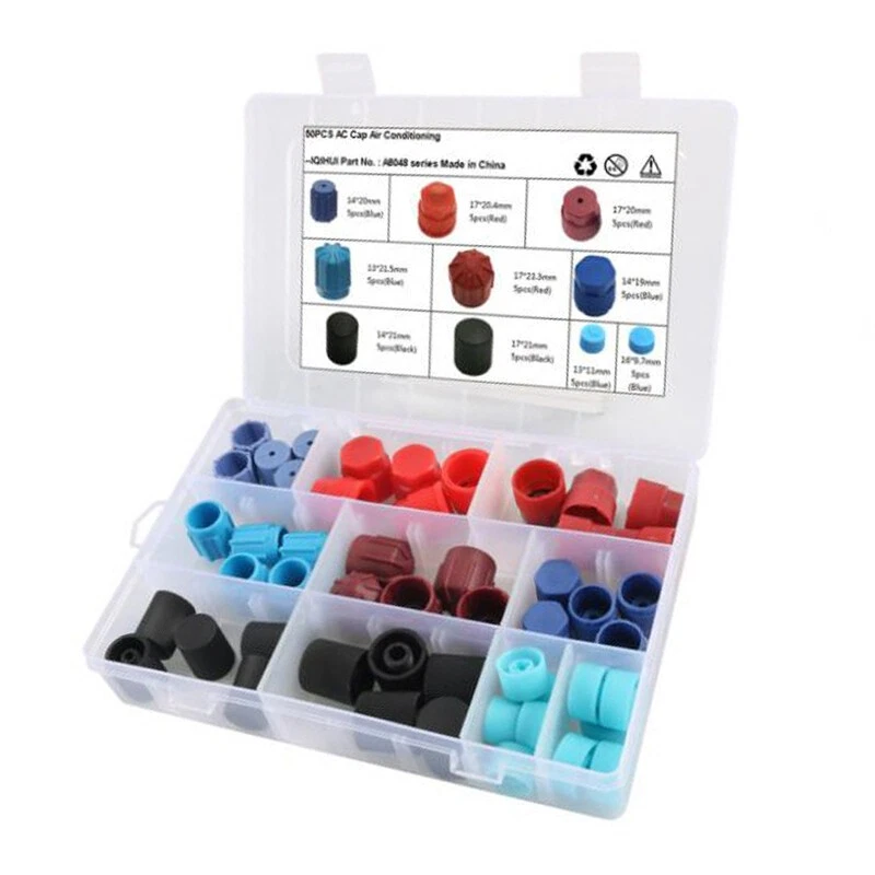 50PCS Car Repair A/C R134a R12 High Low Side Valve Core Port Dust Caps Tool Foto 2 de 4