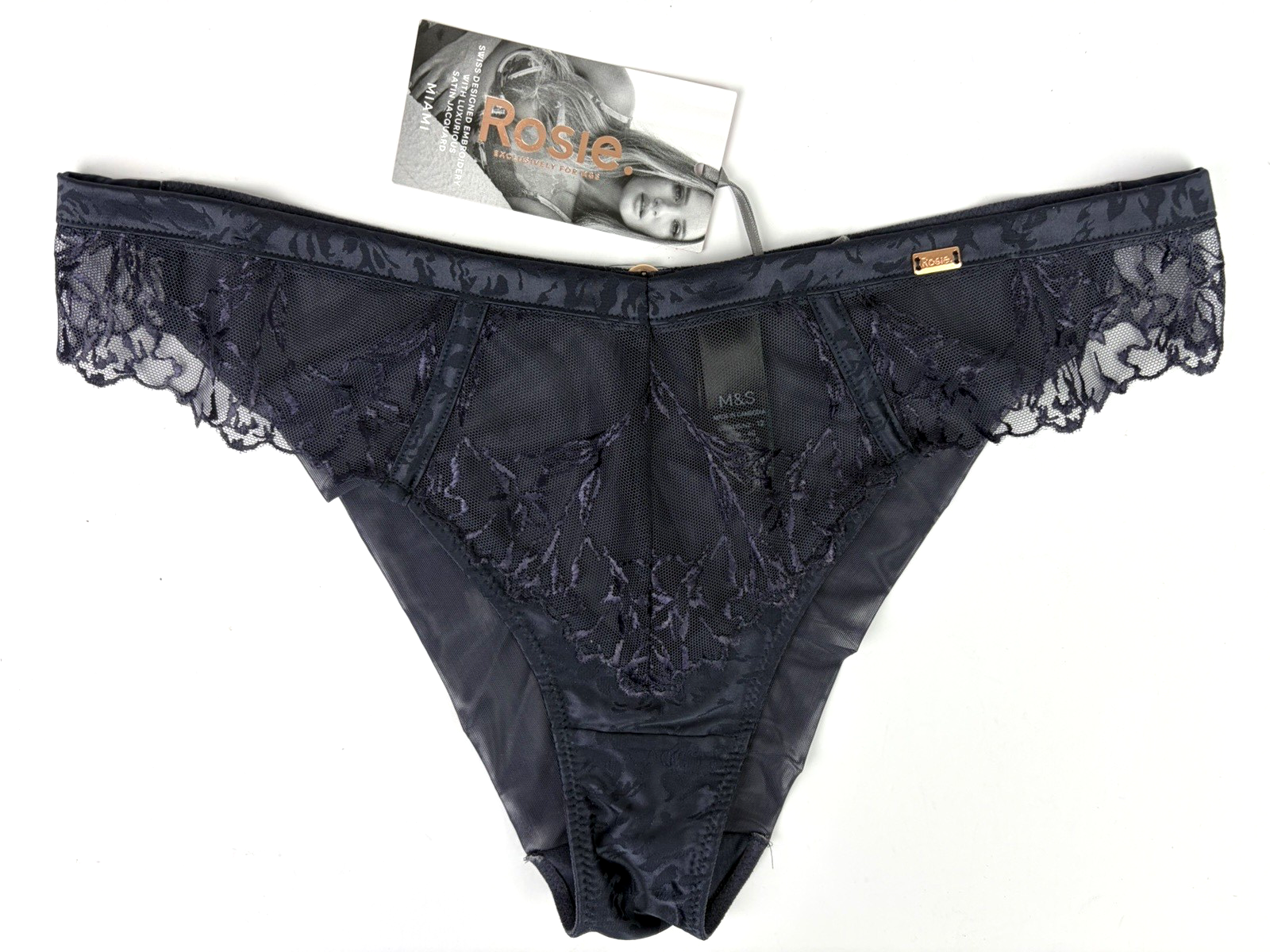 M&S Rosie for Autograph Lisianthus Embroidery Miami Knickers UK 12 Carbon BNWT