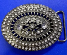 Victorian Style Clear Rhinestone Jeweled Women's Ladies Oval Belt Buckle