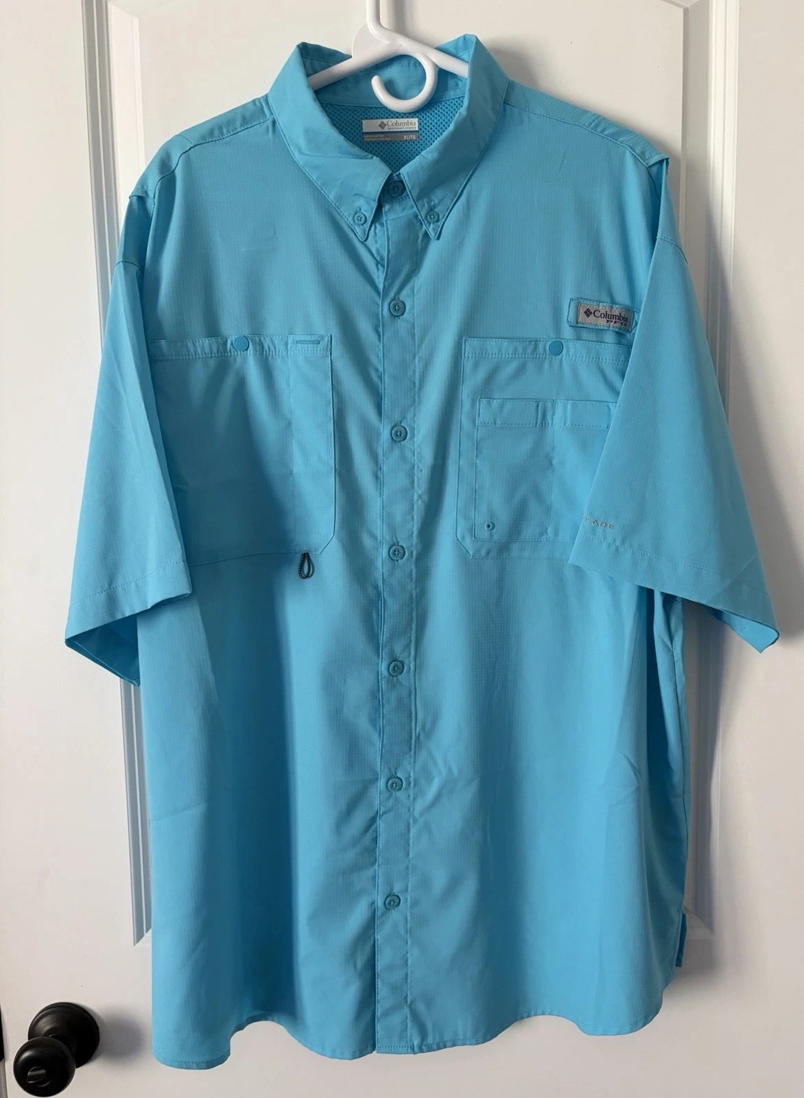 Columbia PFG Tamiami II Men’s XL Short Sleeve Fishing Shirt Aqua Blue Vented