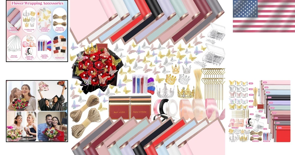 Comprehensive 528-Piece Gift Wrapping Paper Set with Waterproof Floral Paper - Image 2 of 4