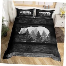 Lodge Cabin Duvet Cover Gray Bear Pine Tree Queen no comforter Cyjs6274