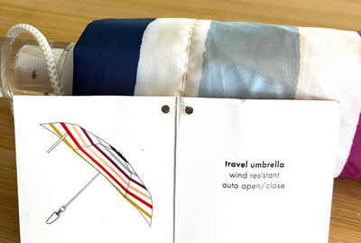 KATE SPADE Candy Stripe Auto-Open Travel Umbrella NEW! Never Used! Multi-Color