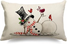 Christmas Pillow Covers 12x20 Snowman Merry Christmas Lumbar Pillow Cover Decor