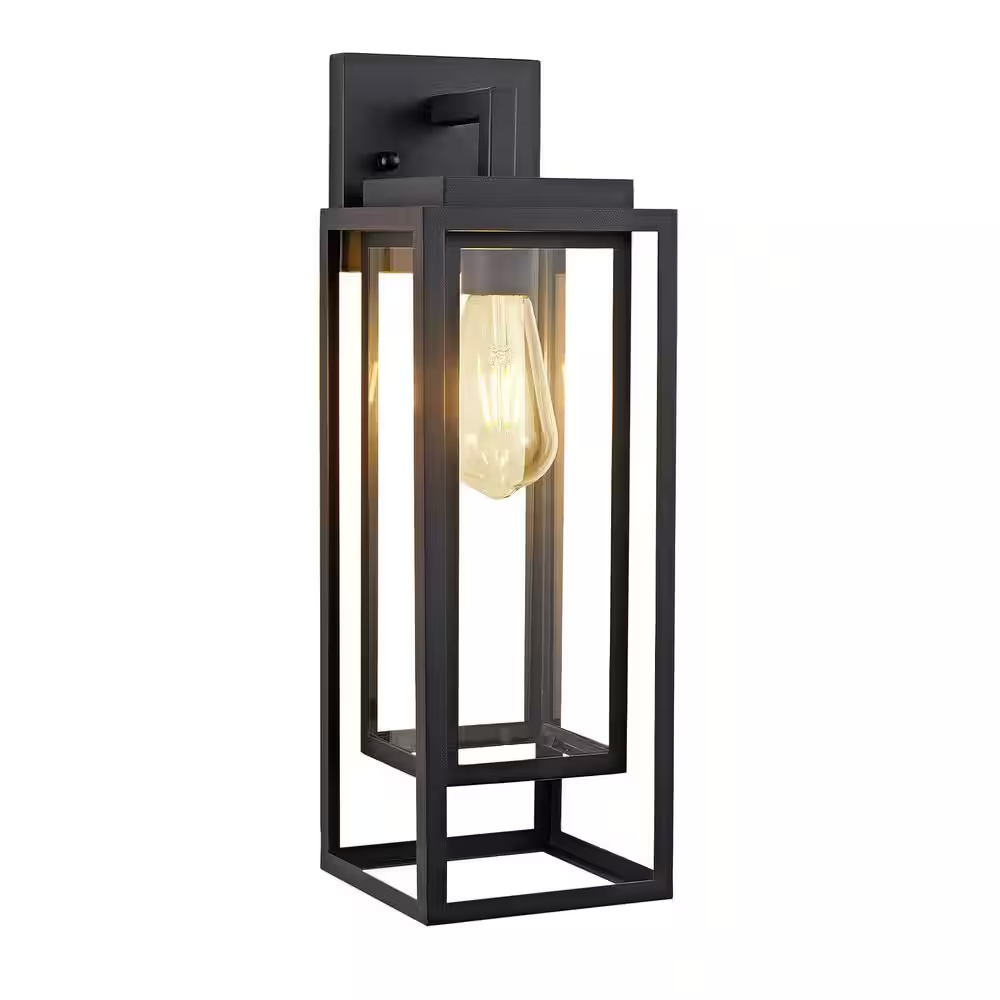 18 In. 1-Light Black Outdoor Waterproof Wall Light Lantern Sconce with ...