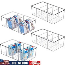 Food Storage Organizer Bins 4 Pack Clear Plastic For Kitchen Pantry Snacks Spice