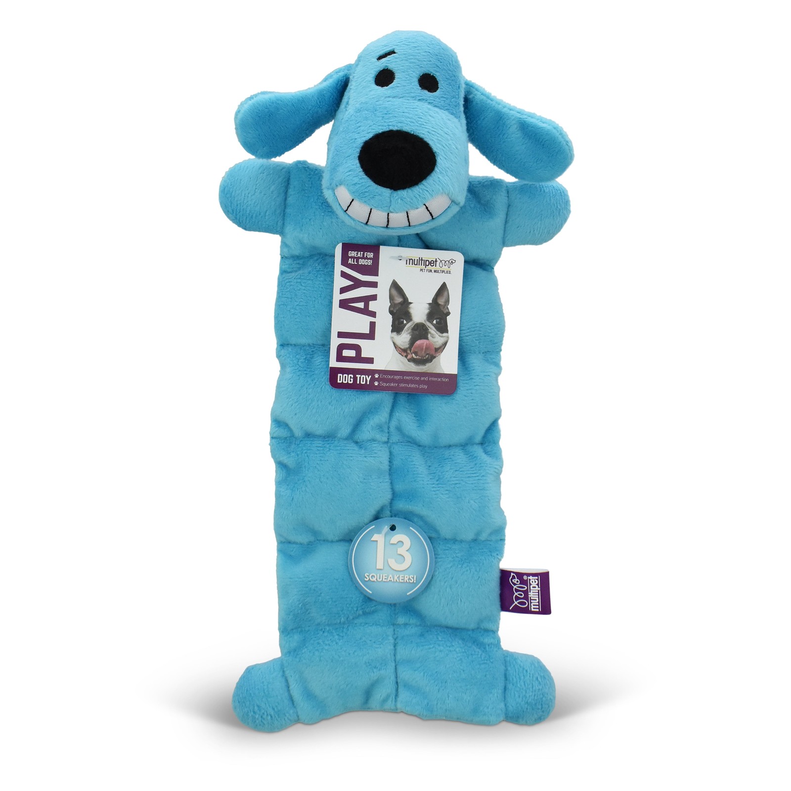 Multipet Loofa Mat Toy, 12" Smiling Plush, 13 Squeakers, Int