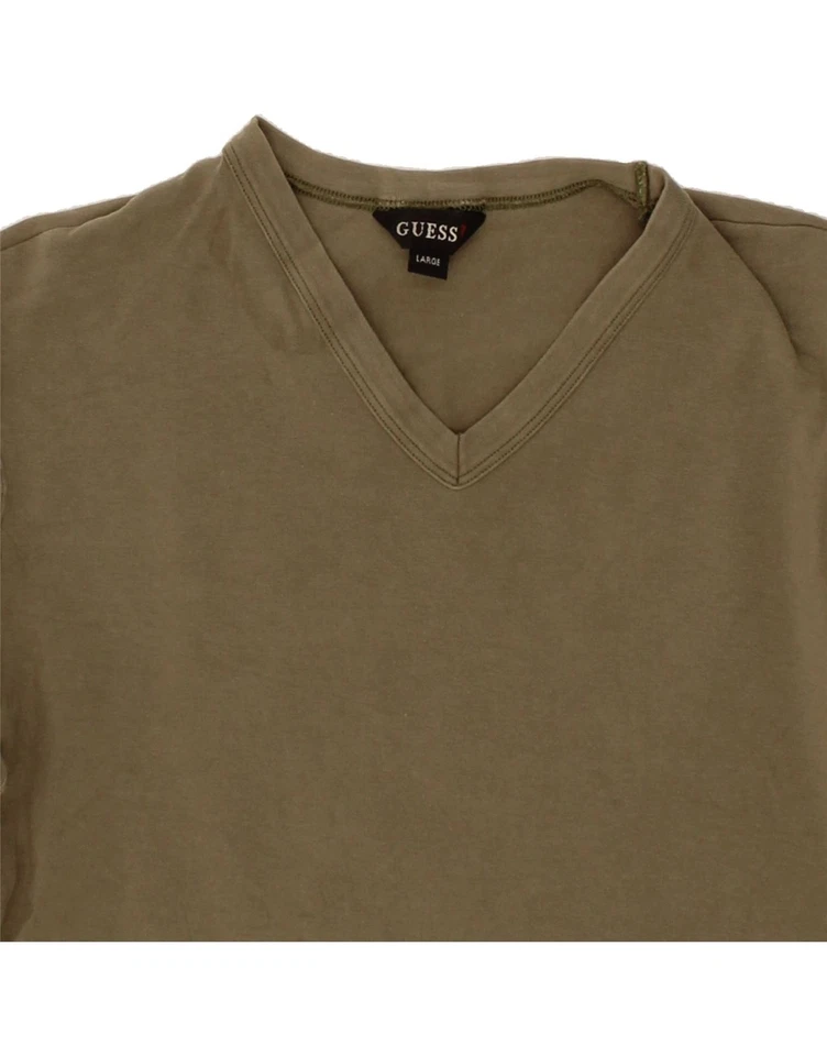 GUESS Womens Top Long Sleeve UK 14 Large Khaki Cotton AV13 - Image 3 of 3