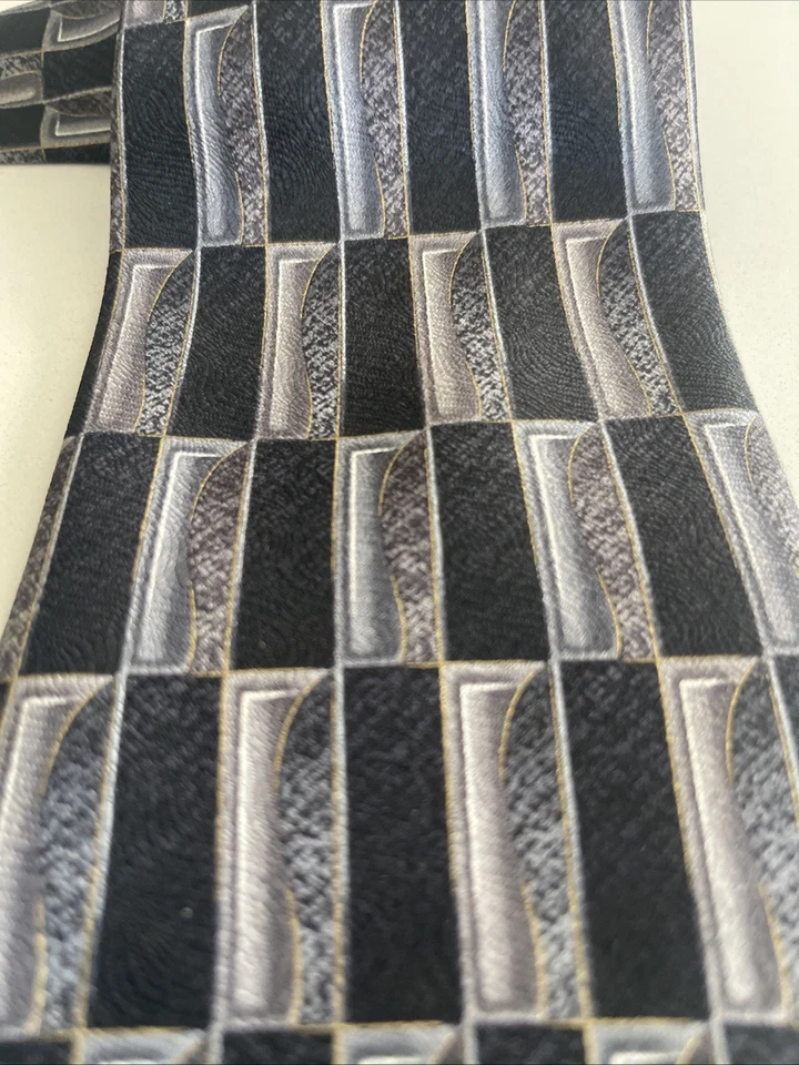 Corbata LOUIS ROTH 100% Seda Azul y Negro y Gris Geométrica Seda Italiana Foto 3 de 4
