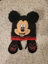 Disney Mickey Mouse Winter Hat Beanie Mittens Toddler Size