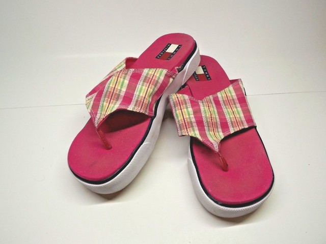 Vintage Tommy Hilfiger Pink Plaid Platform Thong Flip Flops Size 7 1/2 | eBay