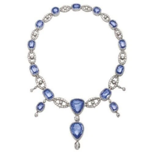 Luxury Design Kashmir Blue Cubic Zirconia Studded Necklace For Women 935 Silver