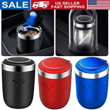 Light Metal Car Cupholder Ashtray with Push Open Lid and Automatic LED Light