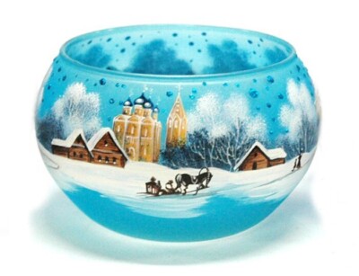 Evis Winter Landscape Frosted Glass Candle Tealight Holder Christmas Decor