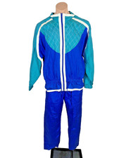 Vtg 80s 90s SUNTERRA Tracksuit Jacket Pant Set Windbreaker Color Block Jogging L