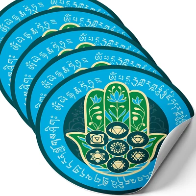 FUNGIFTCORNER Hamsa Hand Life Force Amulet Feng Shui Stickers, Set of 5 Pieces, 4.3"