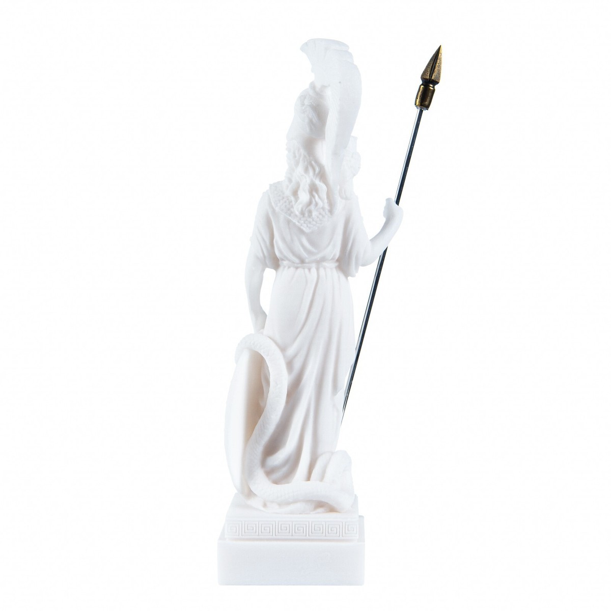 Statua Atena con gufo Medusa che tiene scudo dea greca alabastro