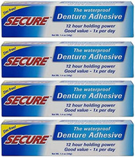 Secure Waterproof Denture Adhesive - Zinc Free - Extra Strong Hold for Upper,...