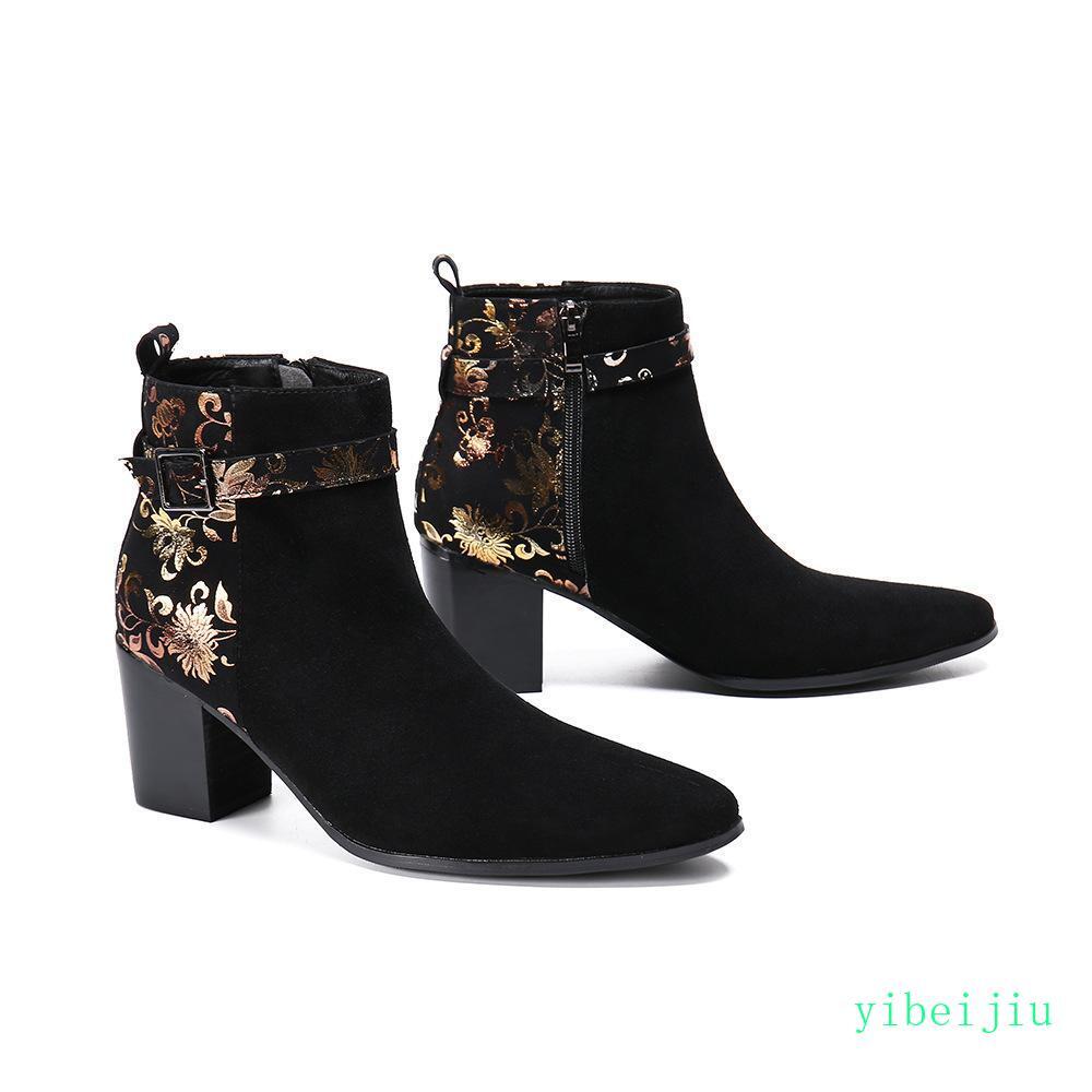 Punk Para hombres Tacón Alto Botines Vestido Formal Flor Zapatos Rendimiento Talla Grande