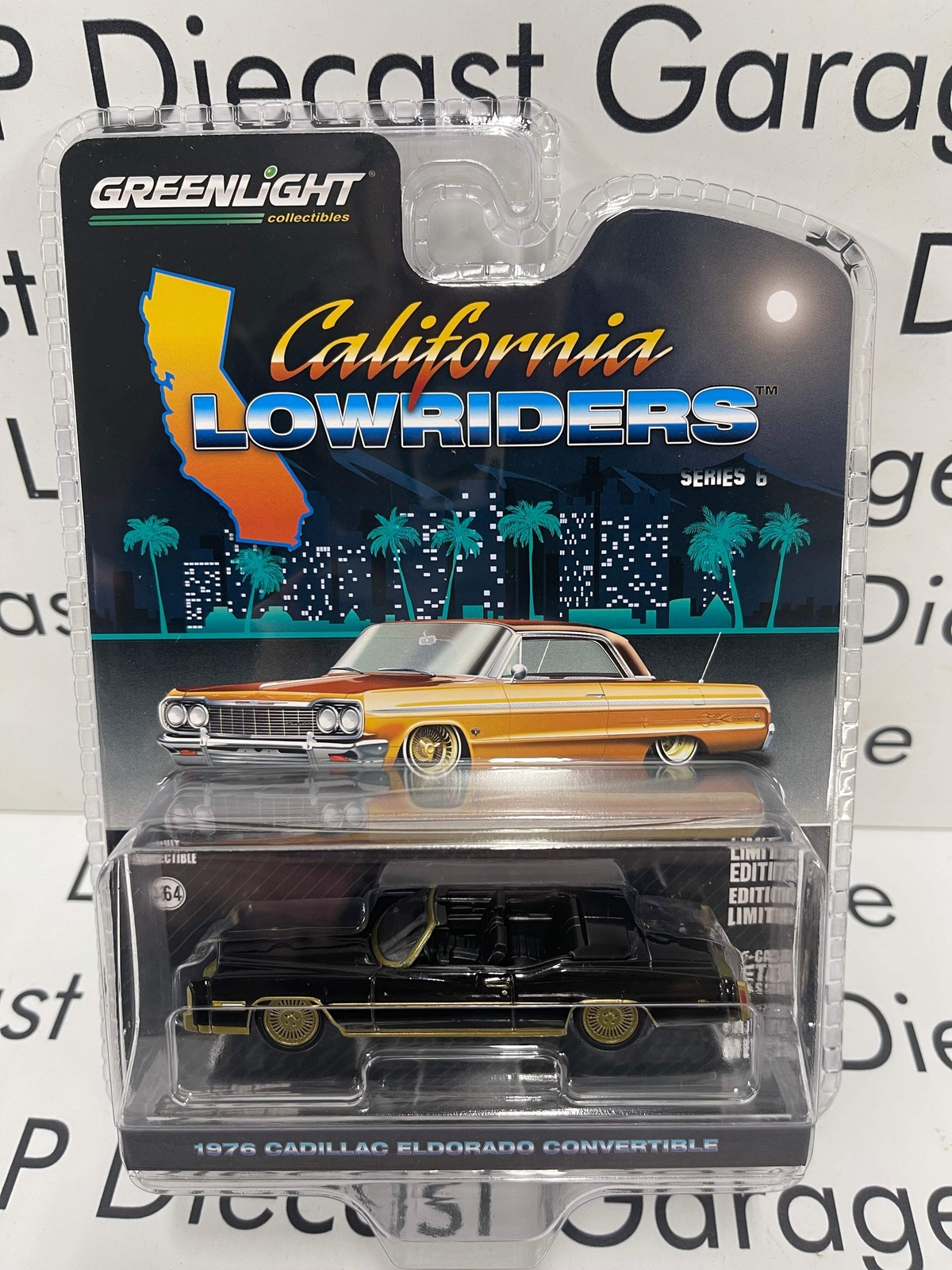 GREENLIGHT 1976 Cadillac Eldorado Convertible Black Gold 1:64 Diecast California
