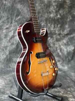 Retro Sunburst Half Hollow Electric Guitar with Double F Holes Black P 90 Pickup