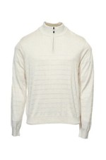 Perry Ellis Mens Oatmeal Heather Striped 1/2 Half Zip Sweater 70