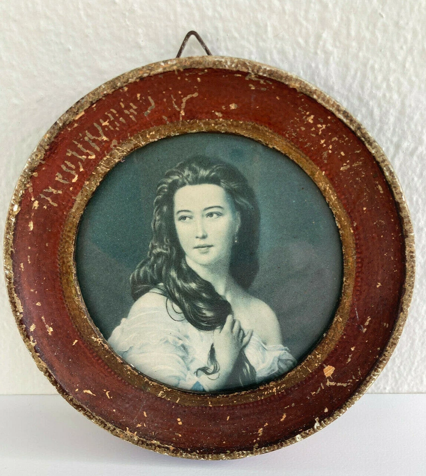 Antigua imagen italiana en miniatura de la condesa Rimsky Korsakov enmarcada redonda 4,5"  Foto 2 de 4