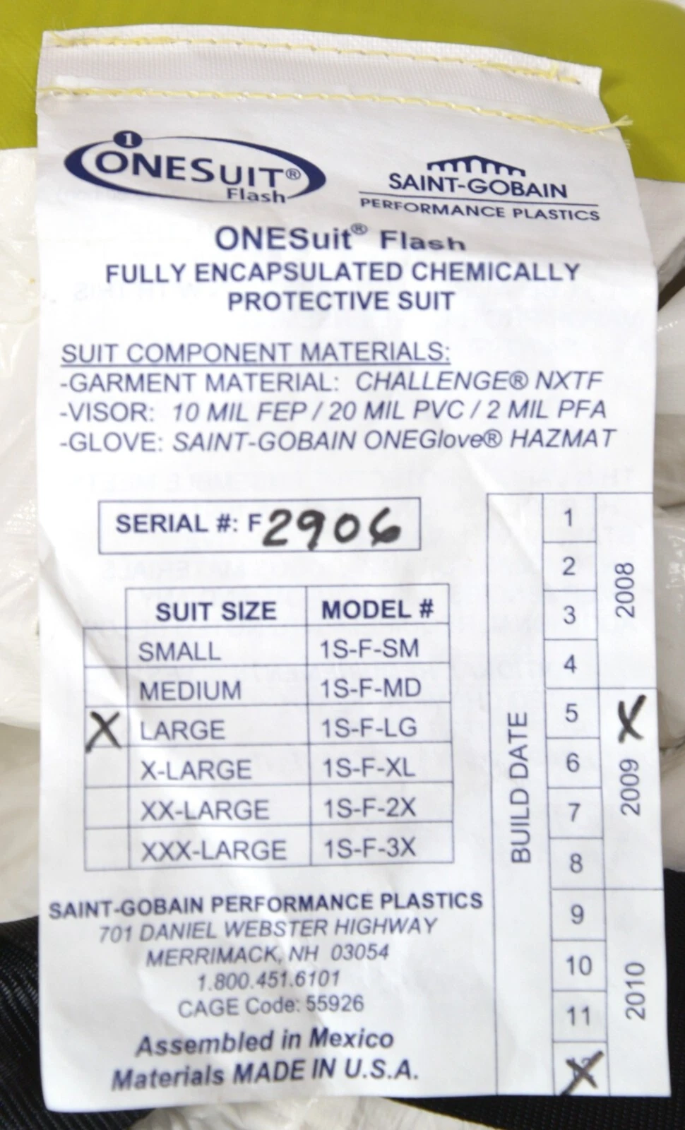 ONESuit Flash NFPA 1991, 2005 Protective Hazmat Suit Large Saint Gobain SEI image 11