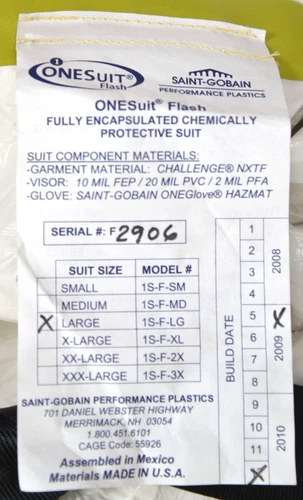 ONESuit Flash NFPA 1991, 2005 Protective Hazmat Suit Large Saint Gobain SEI image 11
