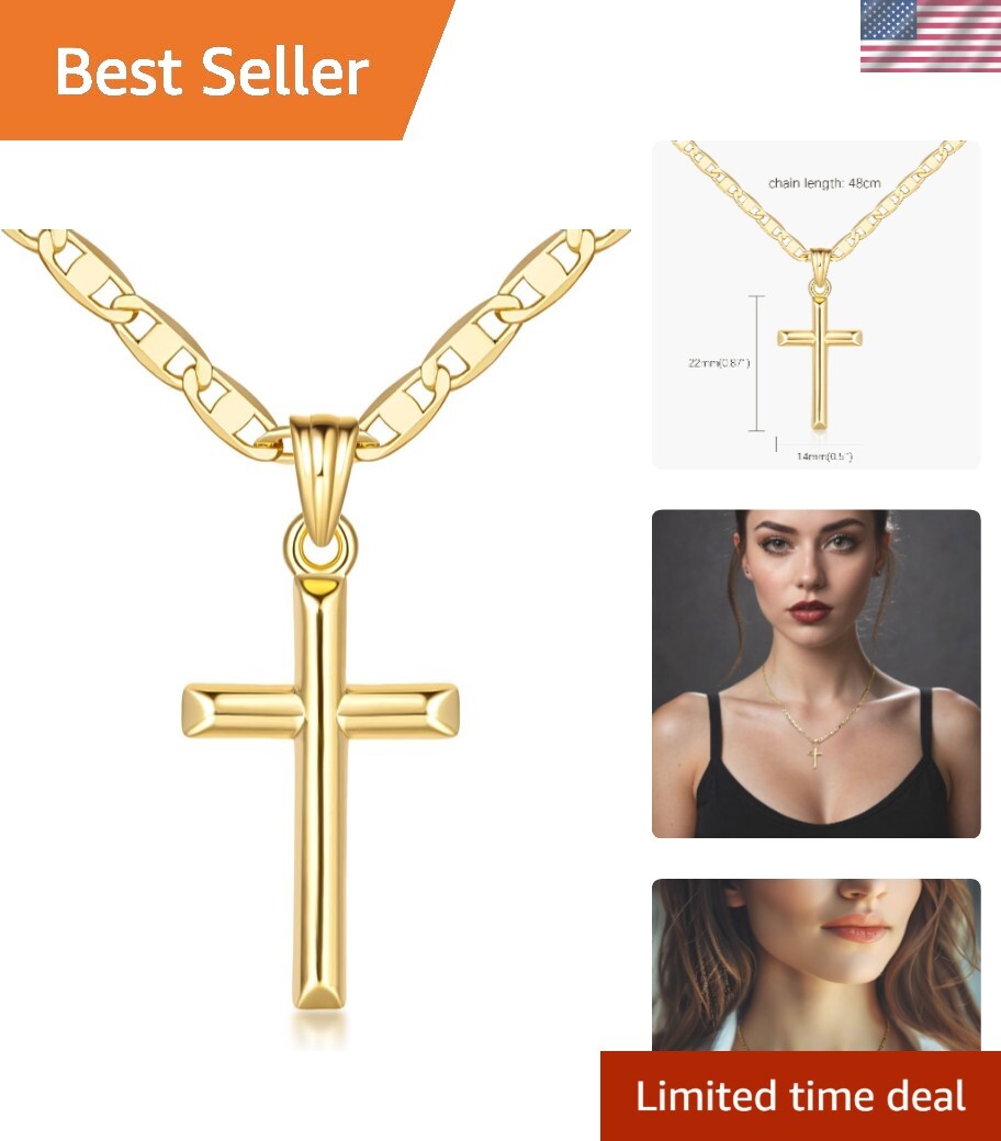 14K Gold 26mm Cross Necklace for Women - Lightweight Faith Jewelry