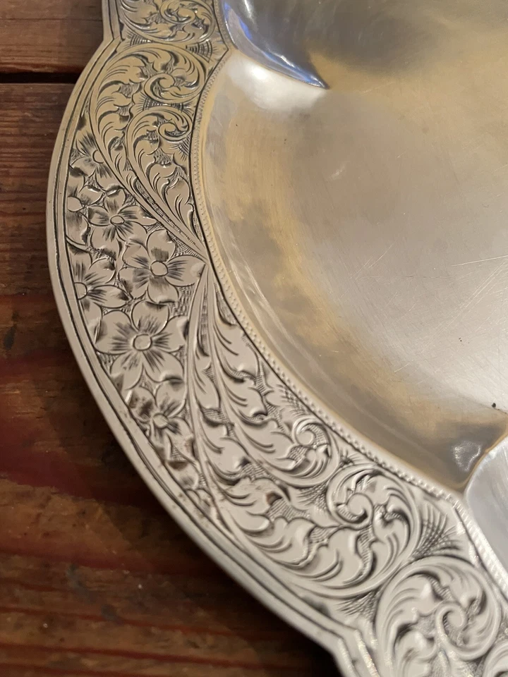 Antique Hand Etched 14” European 900 Sterling Silver Serving Platter - 1 Lb 4 Oz - Image 3 of 4