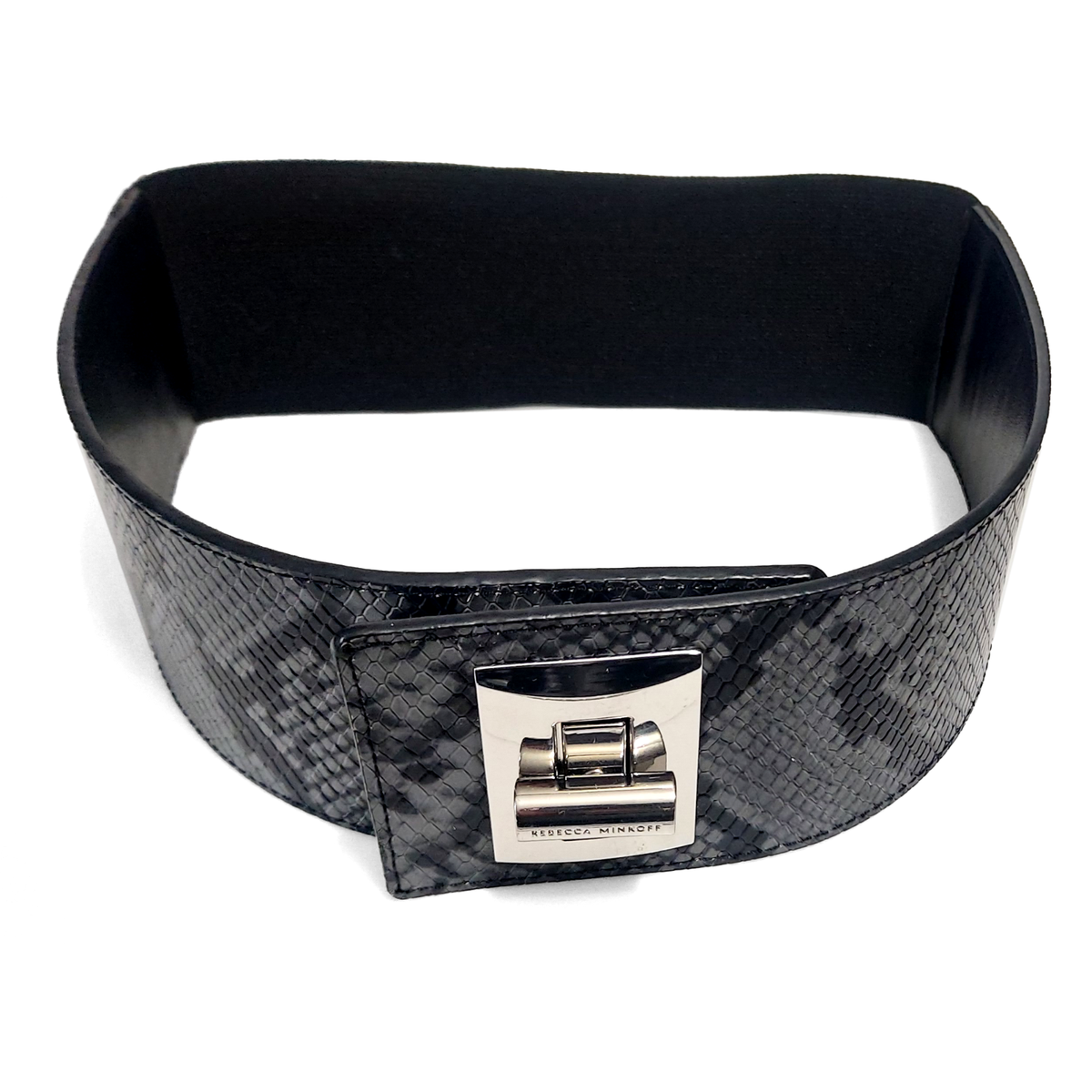 Rebecca Minkoff Leather Waist Belt Snake Print Twist Lock 