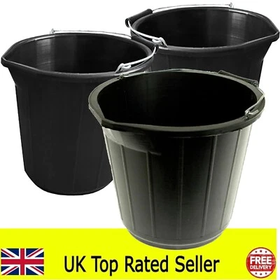 KETOPLASTICS 3x Black Buckets 3 Gallon 14L Strong Builders Bucket (MADE IN UK )