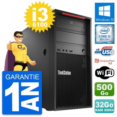 PC tour LENOVO Thinkstation P320 i3-6100 RAM 32Go Scheibe 500Go Windows 10 Wifi