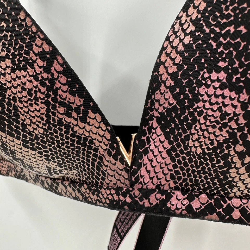 Victoria's Secret Negro Rosa Estampado de Reptiles Inalámbrico Acolchado Camiseta Sujetador Talla 32B Foto 4 de 4