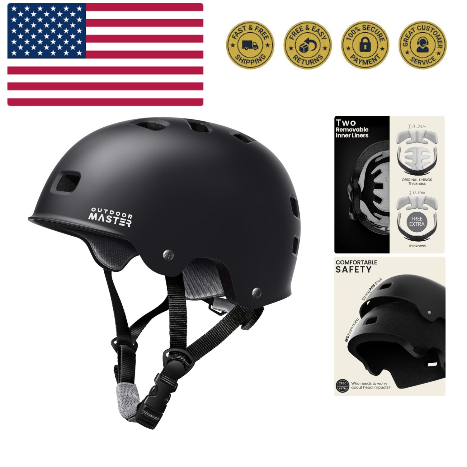 Cycling Helmet - Two Removable Liners Ventilation Multi-spor