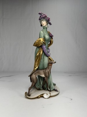 DEFECTIVE Giuseppe Capp Capodimonte Art Nouveau Lady Greyhound Borzoi Fi G3D