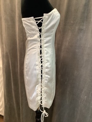 Meshki White Satin Lace Up Side Strapless Corset Style Mini Bodycon Dress M | eBay Meshki White Satin Lace Up Side Strapless Corset Style Mini Bodycon Dress M | eBay