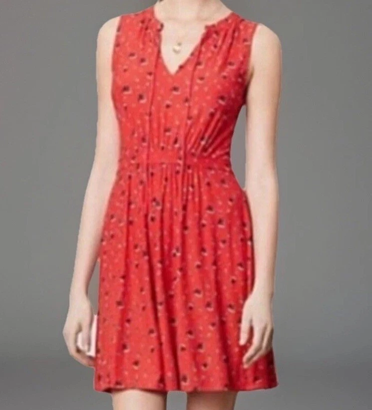 Vestido LEIFNOTES ANTHROPOLOGIE Pequeño Rojo Patrón Velero Ancla Estampado Sin Mangas Foto 2 de 4