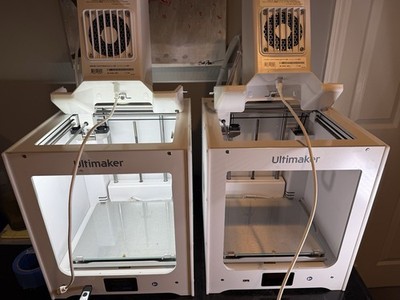 Ultimaker 2+ 3D Printer Lot (2) w/ Red & White Filament, FDM USB 225x225x205