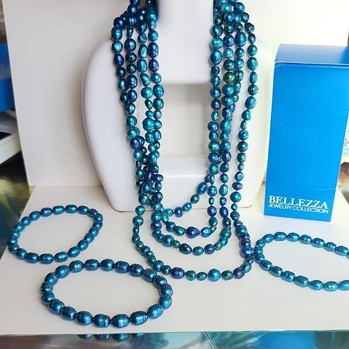 Bellezza Blue Baroque Pearl Beaded Necklace 50 in Long Blue Pearl Baroque Shape - product listing photo
