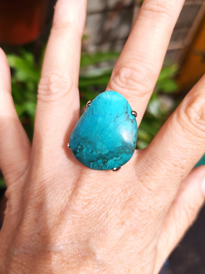 bague en argent poinçonnée et turquoise - Photo 4/4
