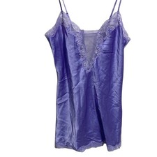 Victorias Secret Purple Satin Lace Trim Slip Dress Nightie Lingerie chemise S