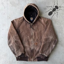 Carhartt J130 DKB brown hooded work wear jacket Large
